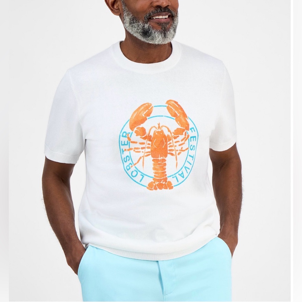 Club Room Men's Short-Sleeve Lobster Water Cotton Sweater T-Shirt, size large